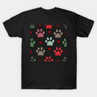 Paw print and snowflakes Merry Christmas white pattern T-Shirt